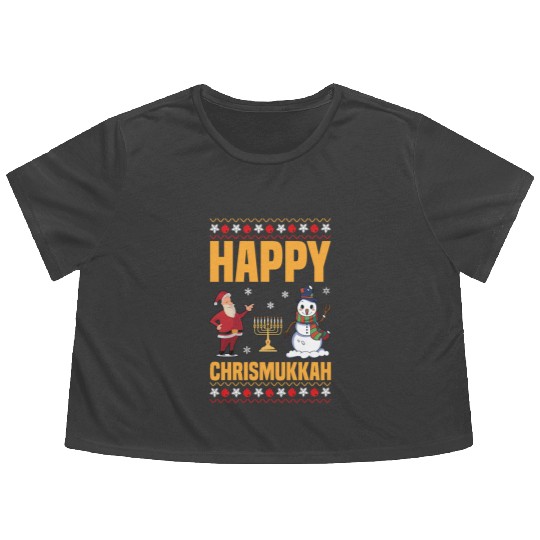 Happy Chrismukkah Funny Hanukkah Christmas Santa Flowy Cropped Tees