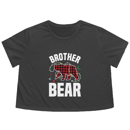Red Plaid Bear Christmas Pajama Brother Matching Flowy Cropped Tees
