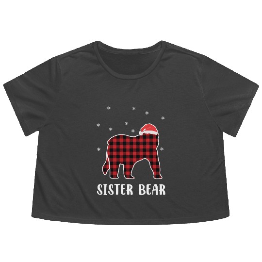 Red Plaid Bear Christmas Pajama Sister Matching Flowy Cropped Tees