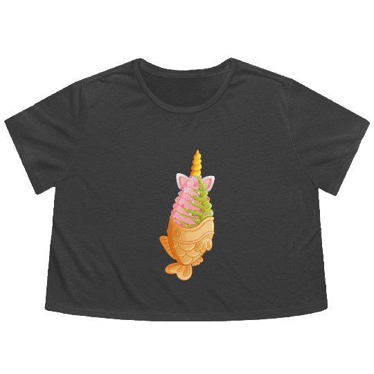 Unicorn Taiyaki Ice Cream With Colorful Sprinkles Flowy Cropped Tees