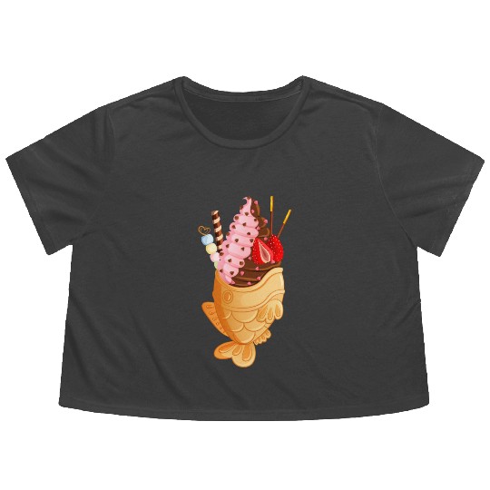 Strawberry & Chocolate Taiyaki with Mochi & Pocky Flowy Cropped Tees