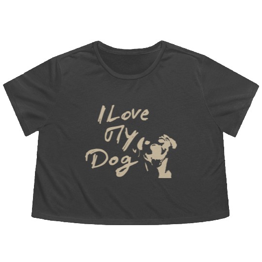 I Love My Dog - Brown Design on Black Flowy Cropped Tees