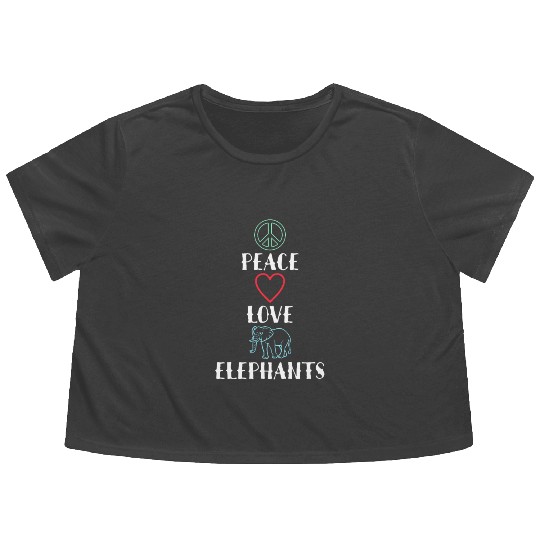 Peace Love Elephants Inspiring Funny Animal Lover Flowy Cropped Tees