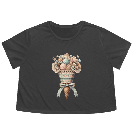 An ice cream cone filled with sweet delicacies Flowy Cropped Tees