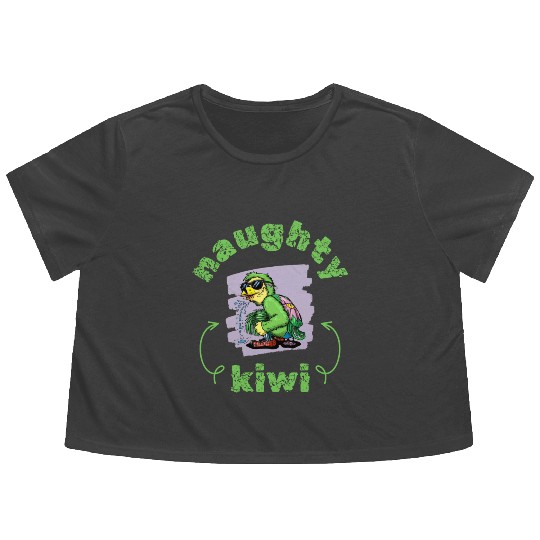 Funny naughty green kiwi bird Flowy Cropped Tees