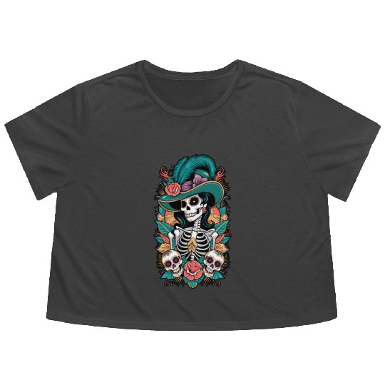 Skull Lady Flowy Cropped Tees