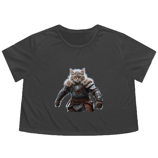 VIking cat Valhalla calling Flowy Cropped Tees