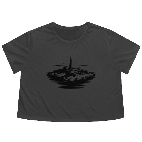 Lonely Island With Lighthouse On The Coast Flowy Cropped Tees