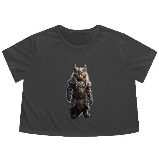 Viking cat Valhalla calling me Flowy Cropped Tees