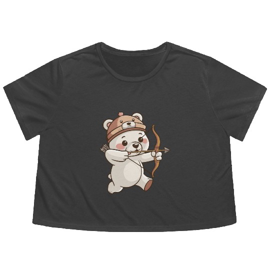 Cute polar bear with Bow and Arrows Cartoon Flowy Cropped Tees