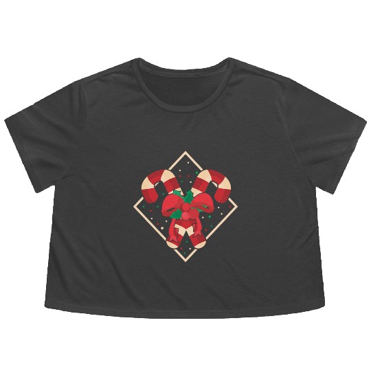 Candy Canes Christmas Flowy Cropped Tees - Holiday Christmas