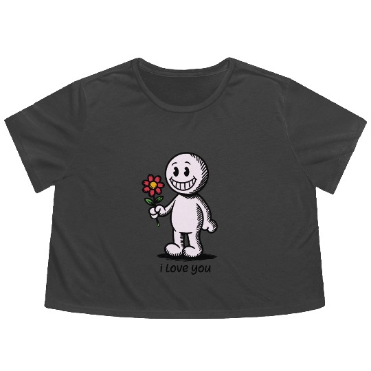 Stick Figure with Flower I LOVE YOU Flowy Cropped Tees