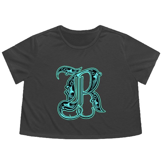 Neon Ornate Letter R Design Flowy Cropped Tees
