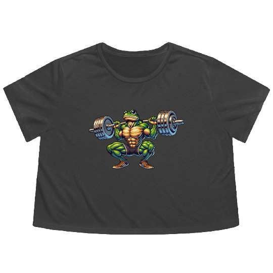 Frog Toad Fitness Barbell Gym Workout Training Flowy Cropped Tees