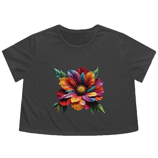 Spectrum Bloom - A Symphony of Floral Hues Flowy Cropped Tees