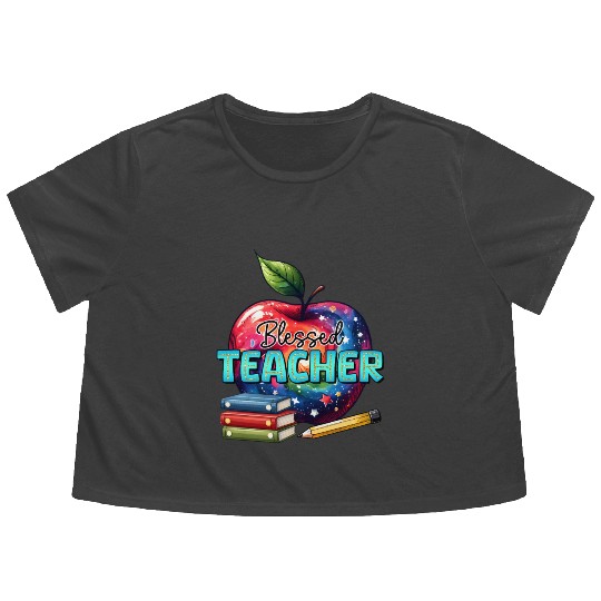 blessed teacher Flowy Cropped Tees