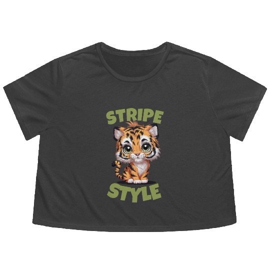 Cute Tiger Stripe Style Flowy Cropped Tees