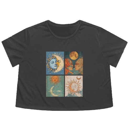 Moon and Sun Tarot Card Designed Look Flowy Cropped Tees