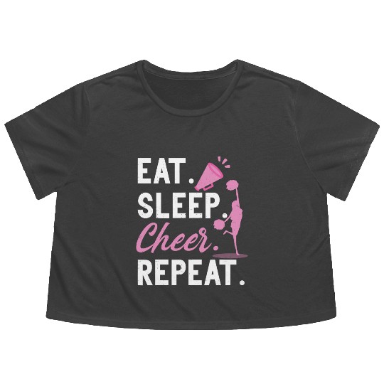 Cheerleading Dance Cheerleader Girls Eat Sleep Flowy Cropped Tees