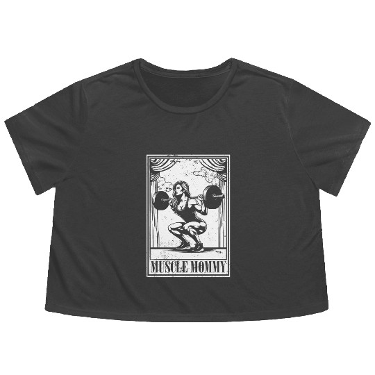 Tarot Cards Muscle Mommy Squatting Barbell Flowy Cropped Tees