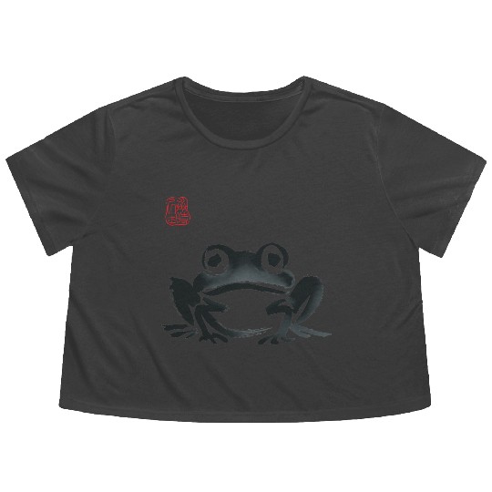 Grumpy Frog Illustration - Funny Animal Art Flowy Cropped Tees
