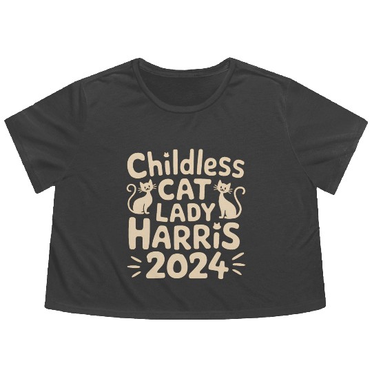 Childless Cat lady Kamala Harris Flowy Cropped Tees