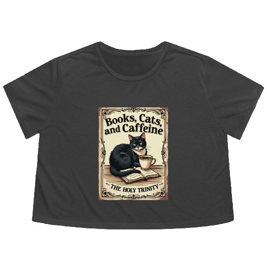 Books, Cats, and Caffeine - The Holy Trinity Flowy Cropped Tees