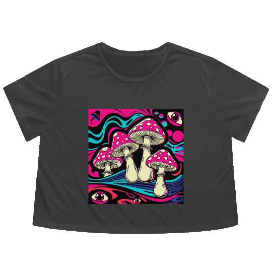 Psychedelic Shrooms: Neon Fungi Fantasy Flowy Cropped Tees