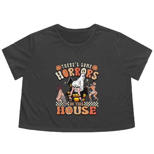 There's Some Horrors In This House Ghost Halloween Flowy Cropped Tees