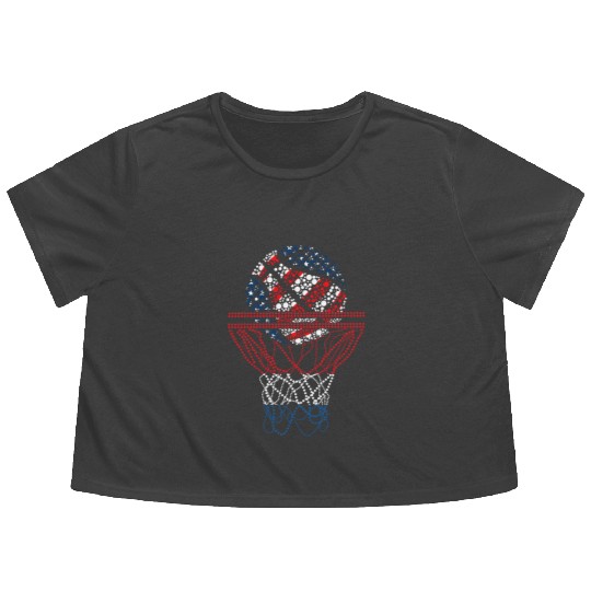 Basketball American Patriotic 4th Of July US Flag Flowy Cropped Tees