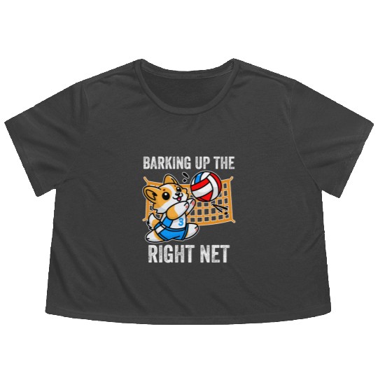 Barking Up the Right Net Funny Corgi Dog Humor Flowy Cropped Tees