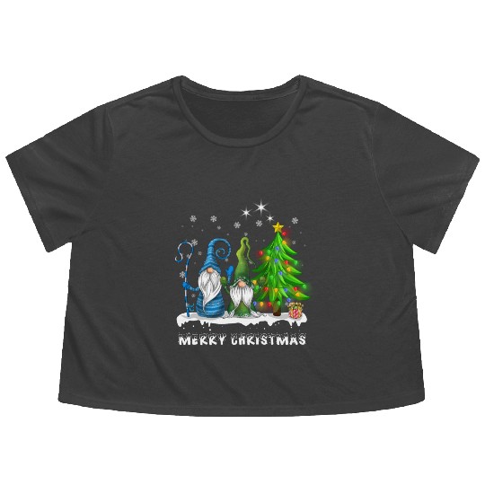 Merry Christmas Gnomes Xmas Family Men Women Flowy Cropped Tees