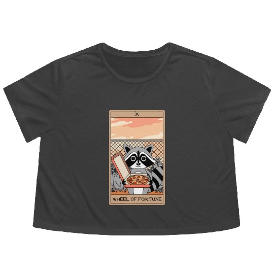 Wheel of Fortune Raccoons Tarot Card Flowy Cropped Tees