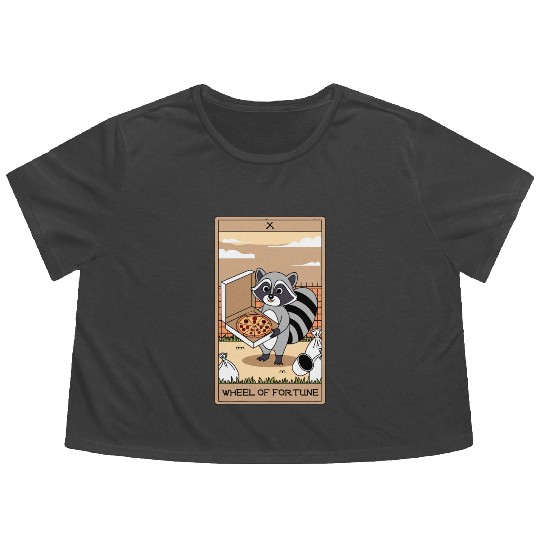 Wheel of Fortune Raccoons Tarot Card Flowy Cropped Tees