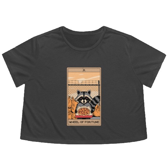 Wheel of Fortune Raccoons Tarot Card Flowy Cropped Tees