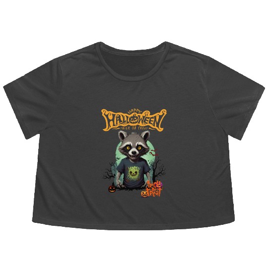 Trick or Treat Raccoon Flowy Cropped Tees