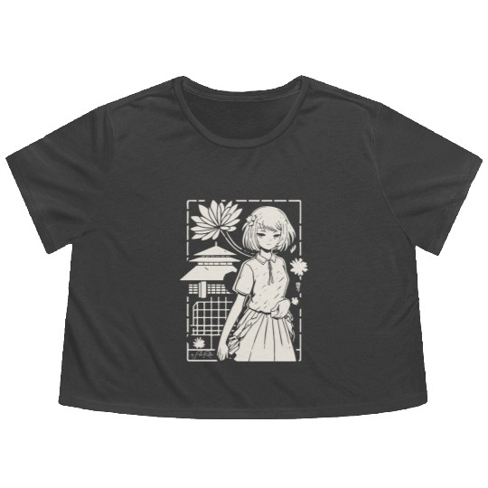 Japan: Sakura Girl Cartoon Flowy Cropped Tees