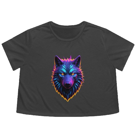 Wolf logo , rising from fire Flowy Cropped Tees