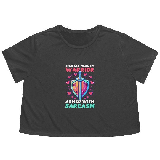 Depression Awareness Mental Health Warrior Flowy Cropped Tees