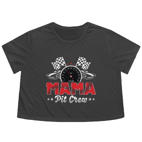 Mama Pit Crew RaceCar Birthday Party Racing Family Flowy Cropped Tees