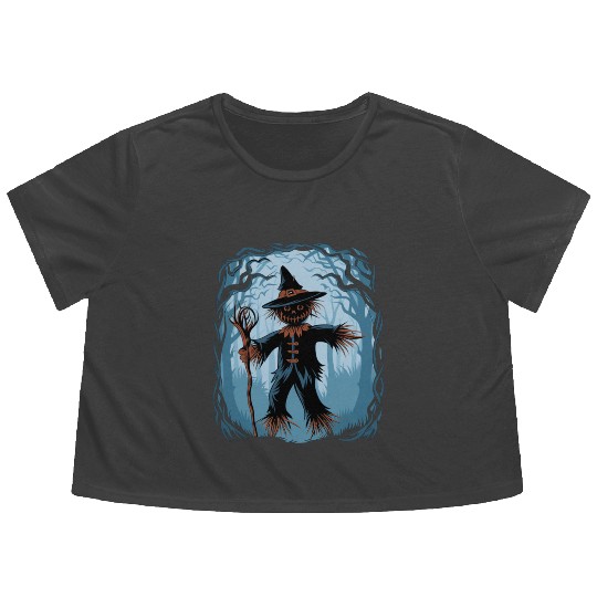 Spooky Halloween Scarecrow Flowy Cropped Tees