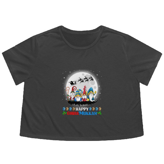 Happy Chrismukkah Gnomes Christmas Hanukkah Flowy Cropped Tees
