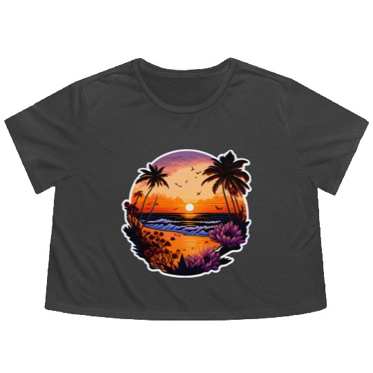 beach and the sunset Flowy Cropped Tees