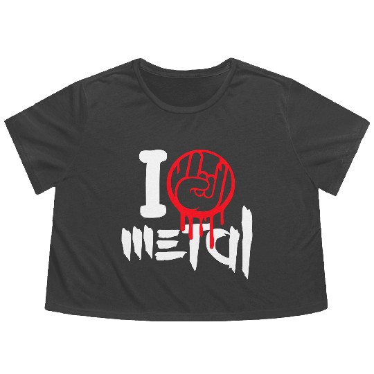 I Love Heavy Metal Hard Rock Music Graffiti Heart Flowy Cropped Tees
