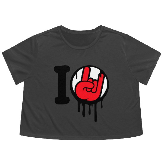 I Love Heavy Metal Hard Rock Music Graffiti Heart Flowy Cropped Tees