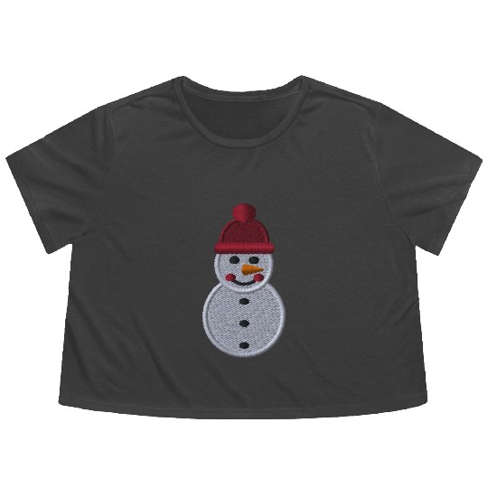 Snowman embroidered Flowy Cropped Tees