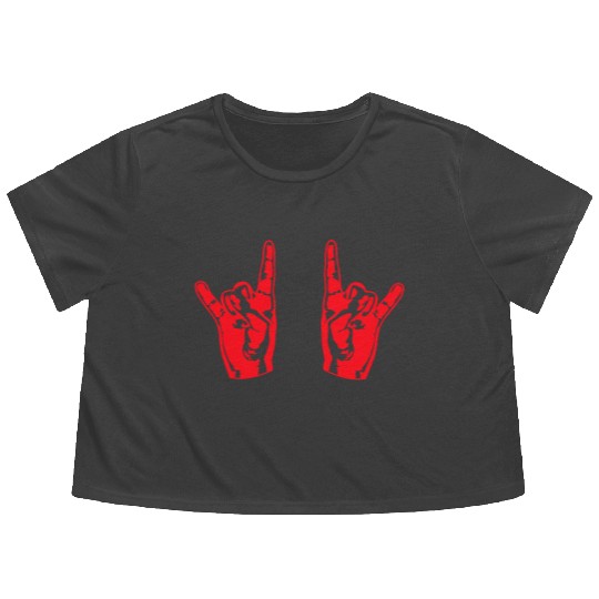 Two heavy metal hard rock horn finger hand gesture Flowy Cropped Tees