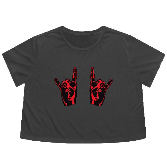 Two heavy metal hard rock horn finger hand gesture Flowy Cropped Tees