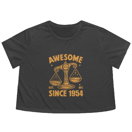 Awesome Since 1954 Libra Zodiac Birthday October Flowy Cropped Tees