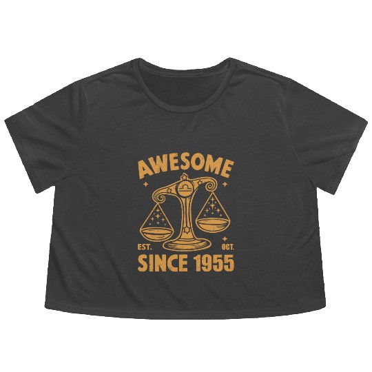 Awesome Since 1955 Libra Zodiac Birthday October Flowy Cropped Tees